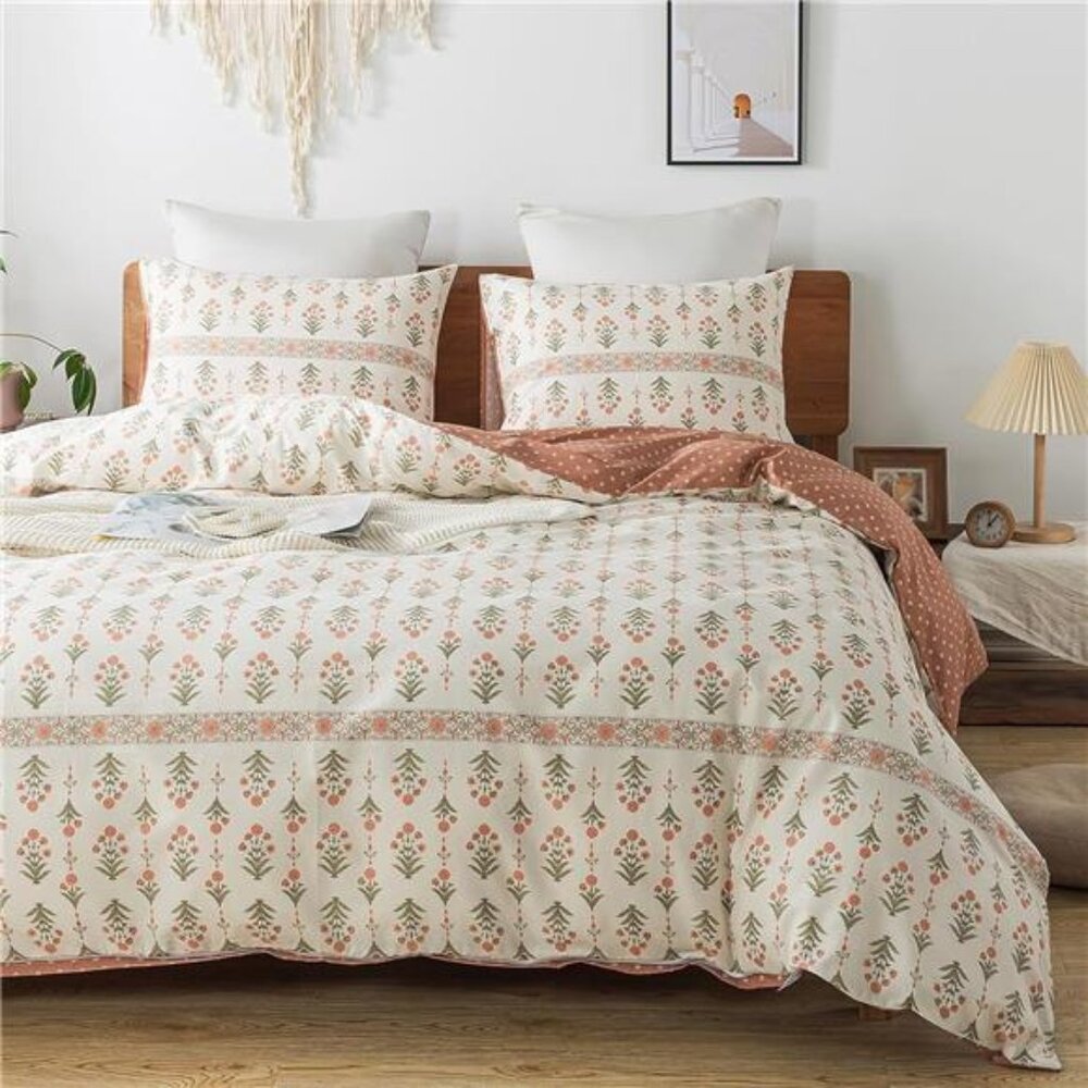 Queen Duvet Cover Set - Breathable 100% Cotton Floral 3pcs Wildflower